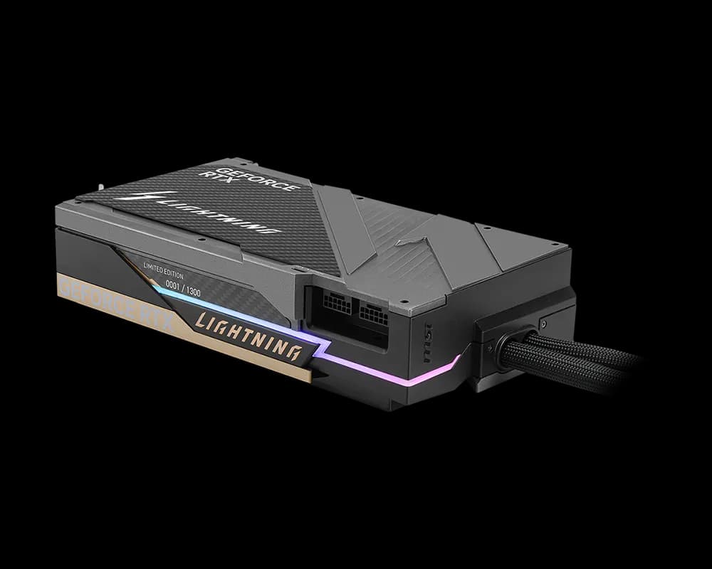 MSI GeForce RTX 5090 32G LIGHTNING Z Extreme Overclocking Graphics Card, 32GB GDDR7, 512-bit, Liquid Cooling, 2775MHz Boost, 1000W Power, Dual 16-Pin, 8” Display, PCIe 5.0, HDMI 2.1b, DP 2.1b — thumbnail 5 of 5