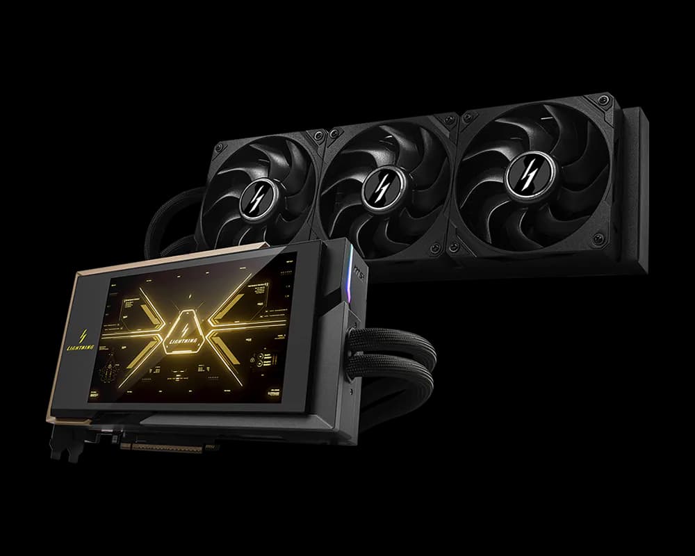 MSI GeForce RTX 5090 32G LIGHTNING Z Extreme Overclocking Graphics Card, 32GB GDDR7, 512-bit, Liquid Cooling, 2775MHz Boost, 1000W Power, Dual 16-Pin, 8” Display, PCIe 5.0, HDMI 2.1b, DP 2.1b — thumbnail 2 of 5