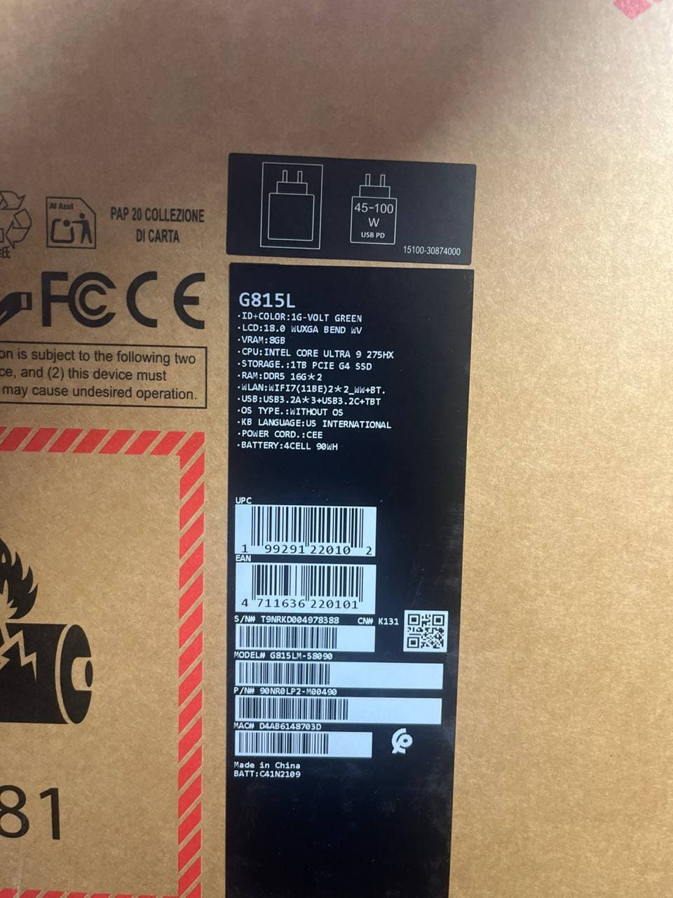 ASUS ROG Strix G18 G815LM-S8090, Intel Core Ultra 9-275HX, RAM 32GB, 1TB SSD, NVIDIA RTX 5060 8GB, 18.0 FHD+ WUXGA 144Hz, Volt Green — thumbnail 8 of 8