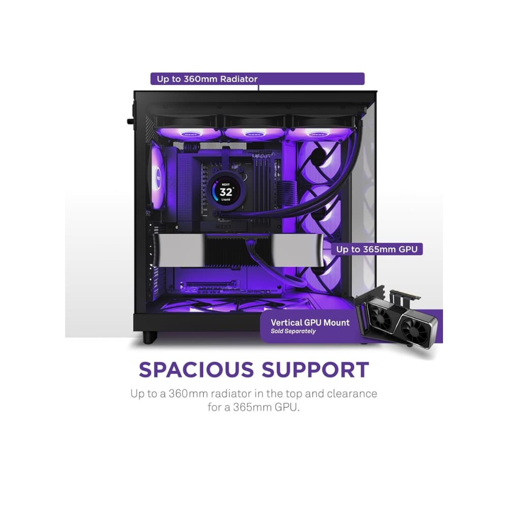 NZXT H6 FLOW RGB COMPACT DUAL-CHAMBER ATX BLACK CASE — thumbnail 8 of 8