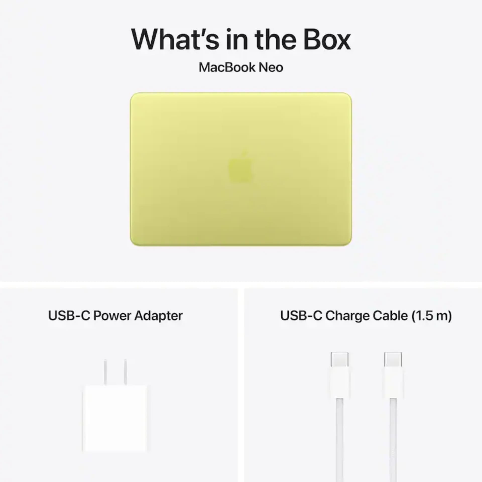 Apple MacBook Neo MHFD4ZP/A - A3404, Apple A18 Pro (6 Cores), GPU (5 Cores), RAM 8GB, SSD 256GB, 13.0 Inch (2408 x 1506) IPS, Citrus — thumbnail 6 of 6
