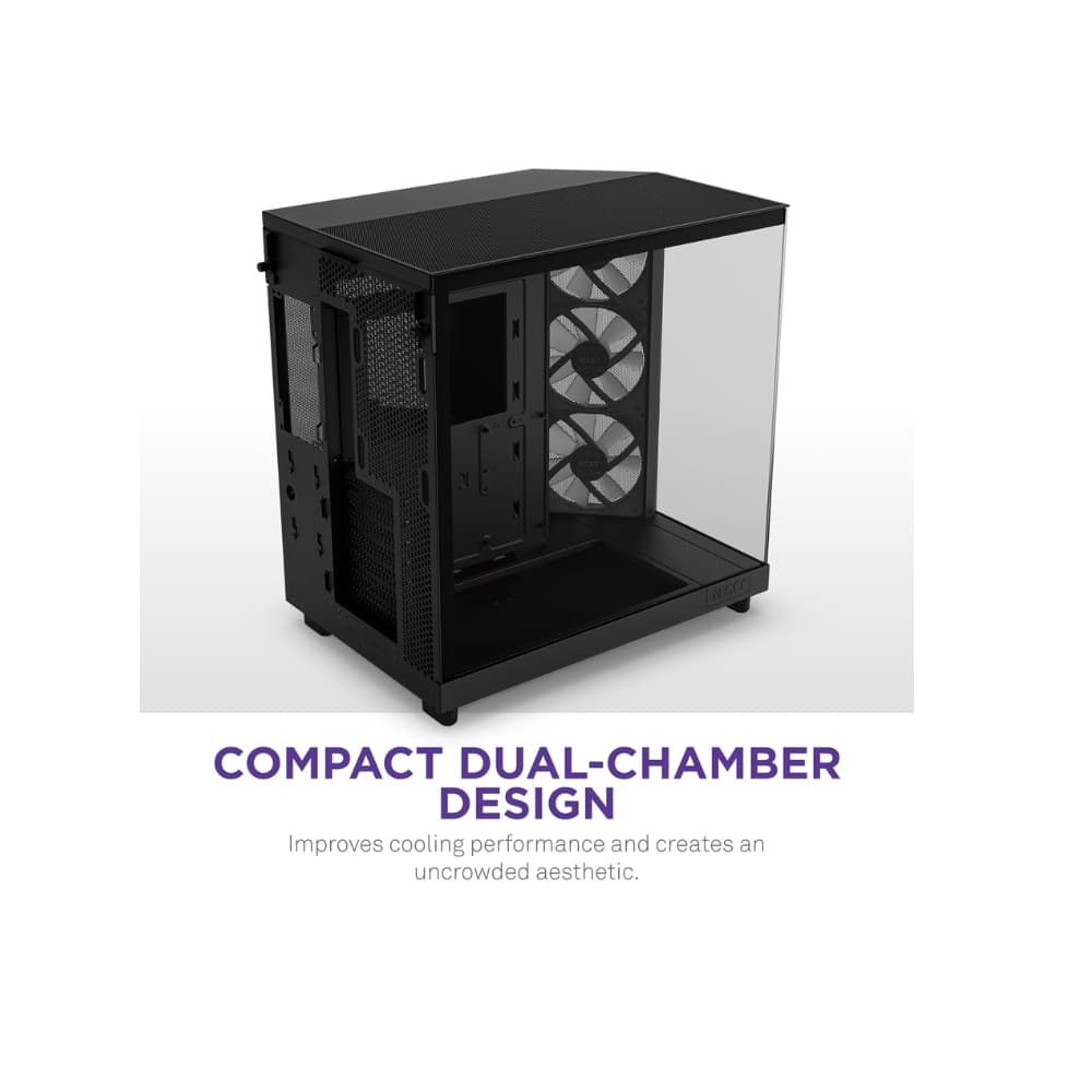 NZXT H6 FLOW RGB COMPACT DUAL-CHAMBER ATX BLACK CASE — thumbnail 3 of 8