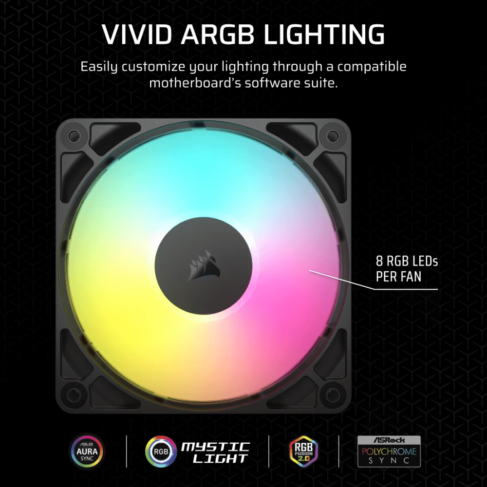 CORSAIR RS120 ARGB 120mm PWM Fans – Triple Pack – Black — thumbnail 4 of 5